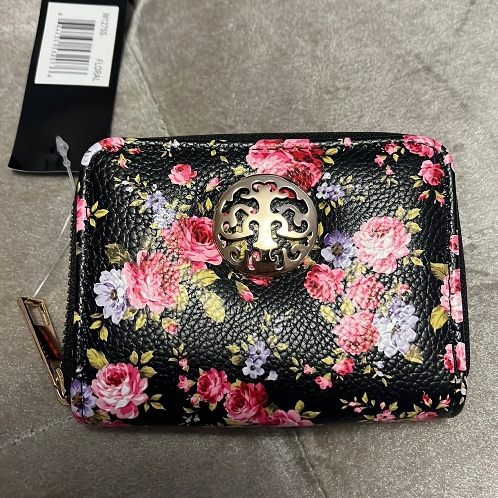 Rebecca & Rifka black floral card case, new